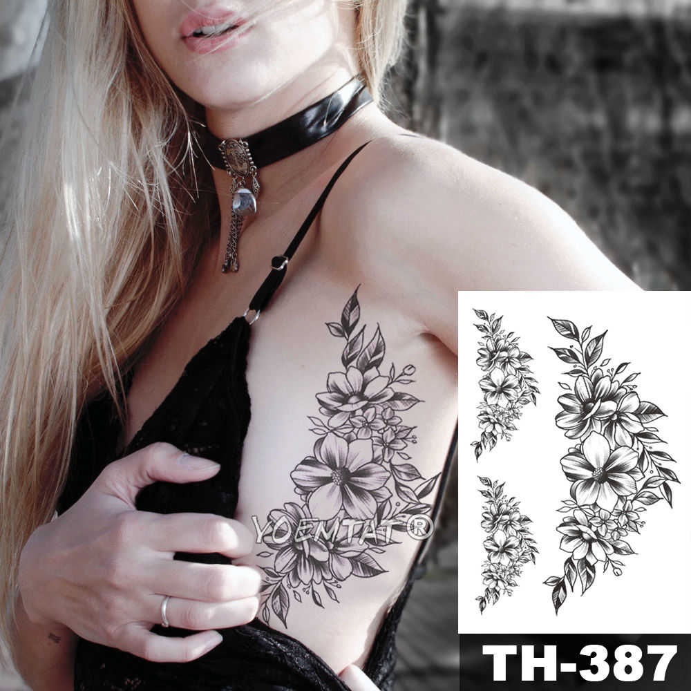 Hình Xăm Tạm Thời Hình Hoa Hồng/Lá Cây Màu Đen Chống Thấm Nước