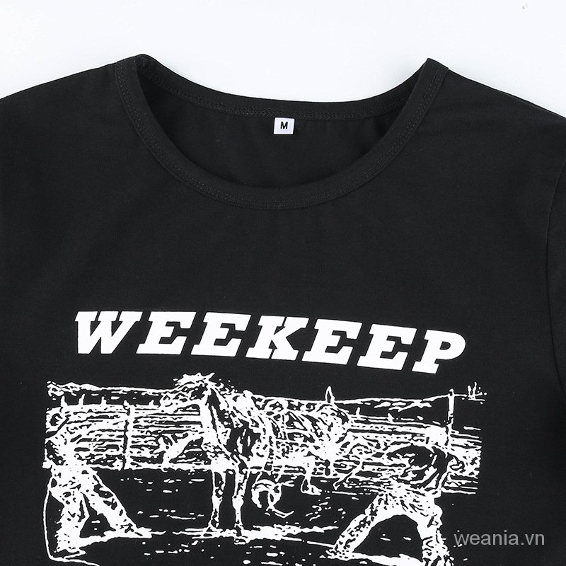 Áo lửng tay ngắn in hình thời trang mùa hè cho nữ