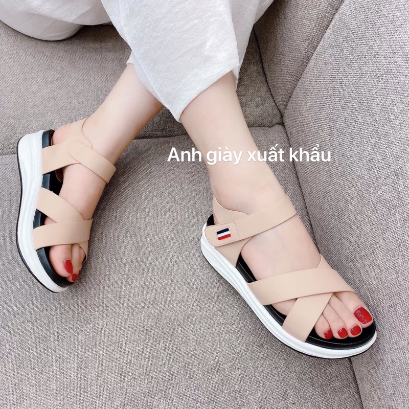 SD20 - Sandal xuồng bằng 5p quai cheo da lì mềm đế kháng nước siêu bền Việt Nam xuất khẩu