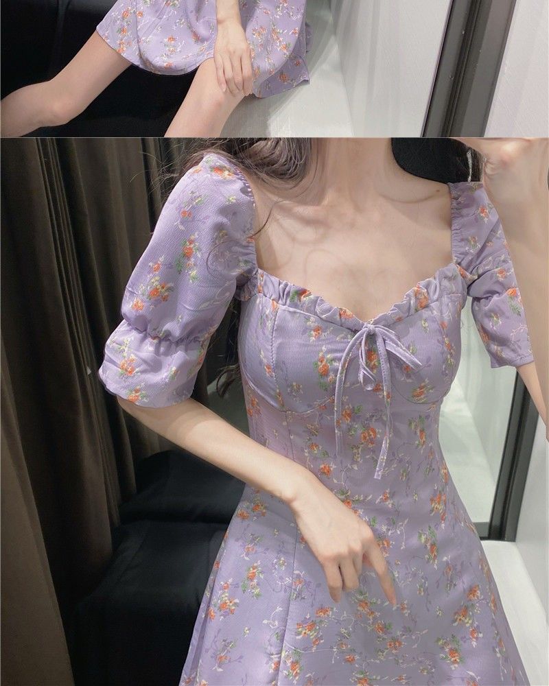 Đầm Nữ Ngắn Tay Cổ Chữ V In Hoa Thời Trang đầm bầu váy nữ váy bé gái váy dài chân váy dài váy nữ chân váy dài