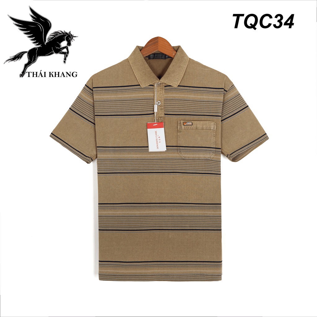 Áo thun nam có cổ trung niên THÁI KHANG cao cấp loại 1 hãng Wlhyz ngắn tay họa tiết caro sọc ngang TQC3