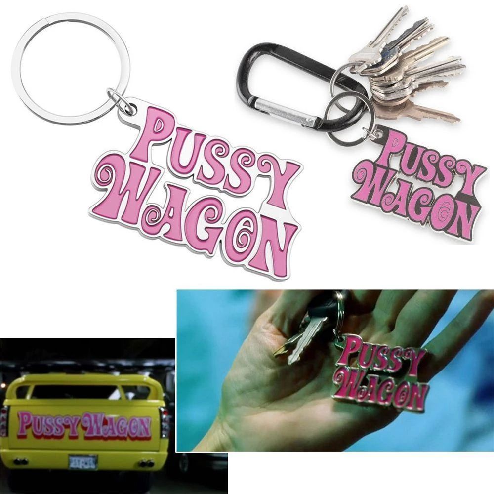 Móc chìa khóa bằng hợp kim in chữ PUSSY WAGON màu hồng thời trang cho nam và nữ