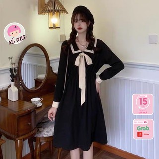 Đầm trắng đen sơ mi vintage, đầm dài suông ulzzang xixeoshop - v26