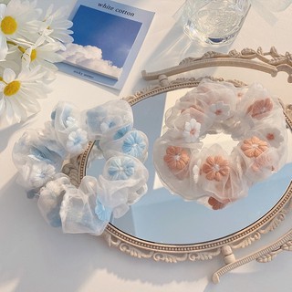 Dây buộc tóc scrunchies thêu hoa 3k - CÓ SẴN