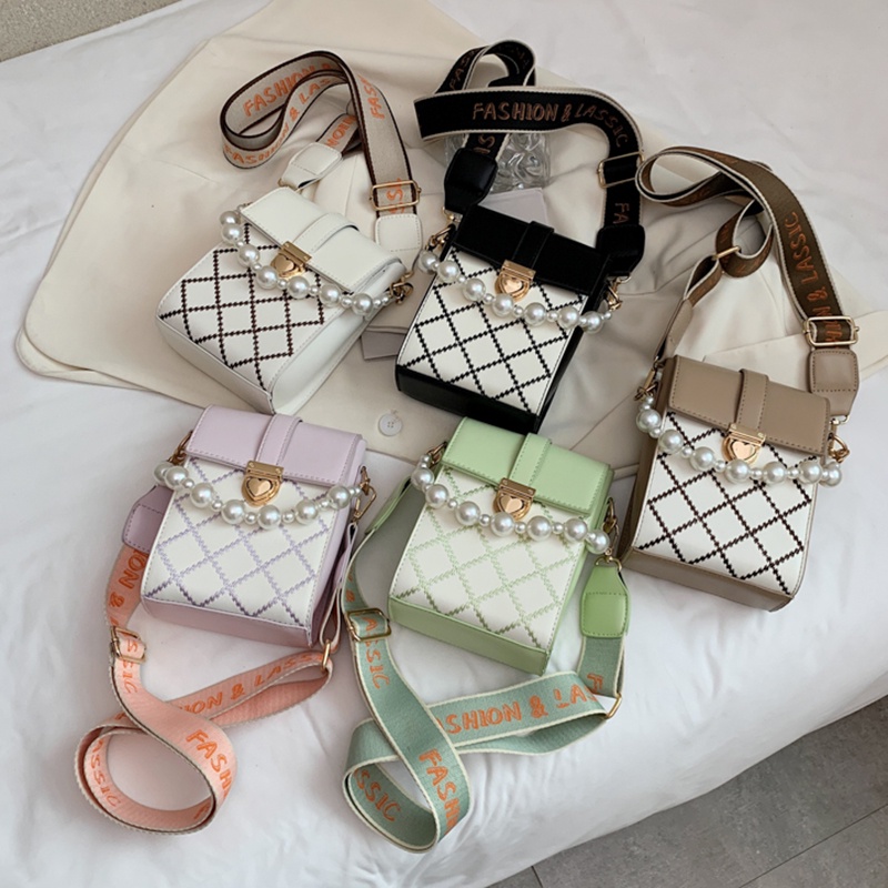 Túi đeo vai IELGY vừa điện thoại phối dây ngọc trai thời trang phong cách Hàn Quốc cho nữ