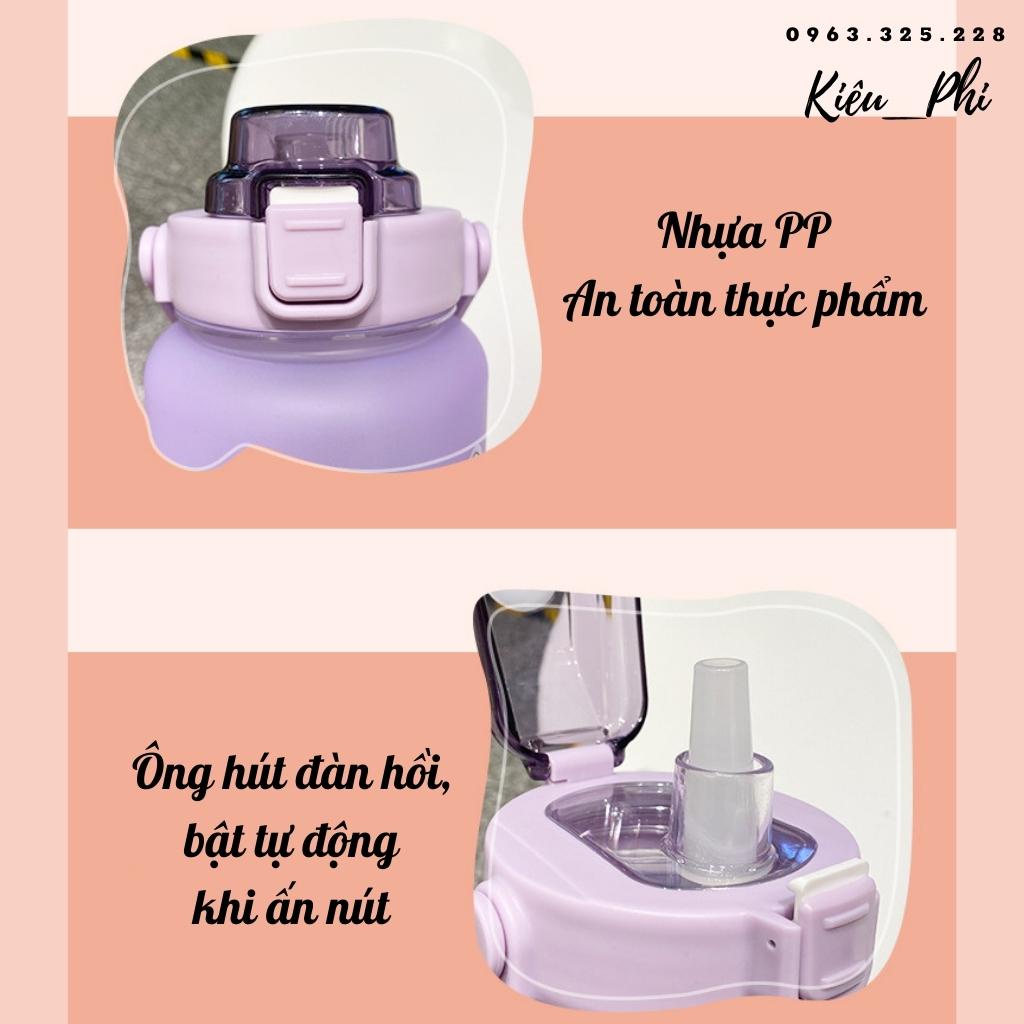 Bình nước 2 lít dành cho người lười uống nước kèm sticker - bình nước cute có ống hút, vạch chia nhắc giờ 2000ML