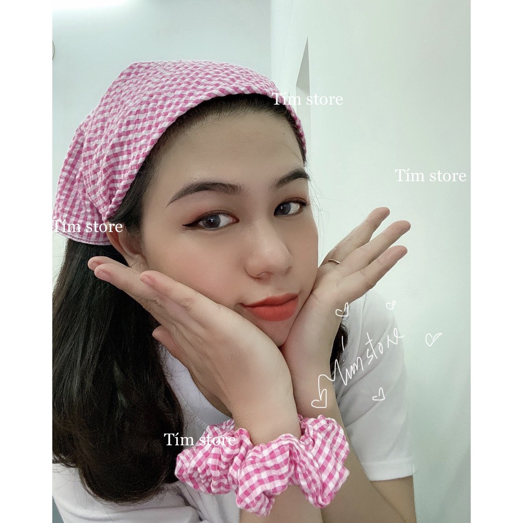 [Tím.Little]{Ảnh thật} KHĂN BANDANA TURBAN ĐA NĂNG, CỘT TÓC ĐEO CỔ ĐEO TAY, CARO CÚC