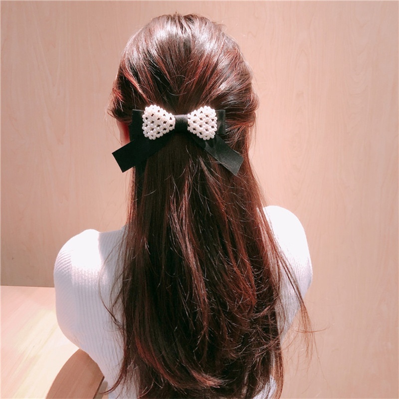 Kẹp Tóc Hình Nơ Đính Ngọc Trai Giả Phong Cách Vintage Dành Cho Nữ