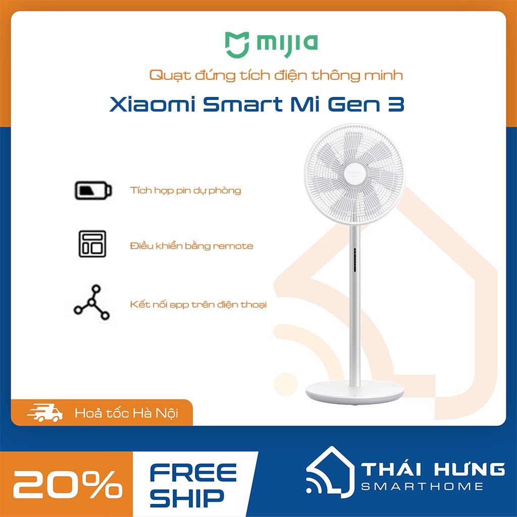 Quạt cây thông minh Xiaomi Smart Mi Gen 3 /2S, có pin dự phòng, remote, kết nối app, ion âm thanh lọc không khí.