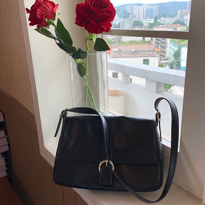 Túi Đeo Vai Cỡ Lớn Màu Đen Phong Cách retro Cho Nữ