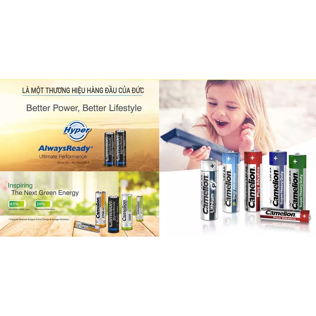 Pin sạc AAA Camelion 2500mAh, dùng cho chuột không dây, đồ chơi trẻ em, máy cạo râu, remote, micro(hàng chính hãng)