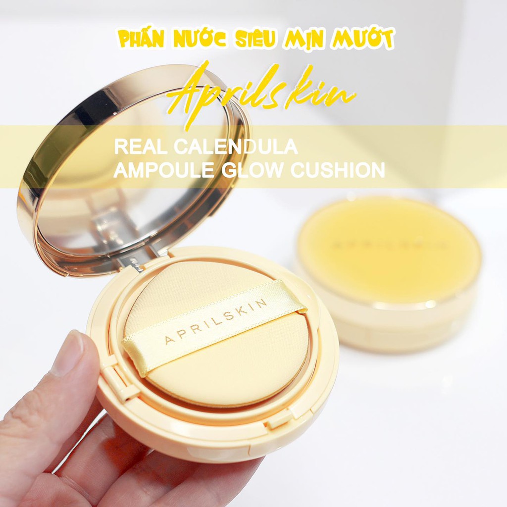 Phấn Nước Hoa Cúc Siêu Mỏng Mịn April Skin Real Calendula Ampoule Glow Cushion SPF50+PA++++ 13g | BigBuy360 - bigbuy360.vn