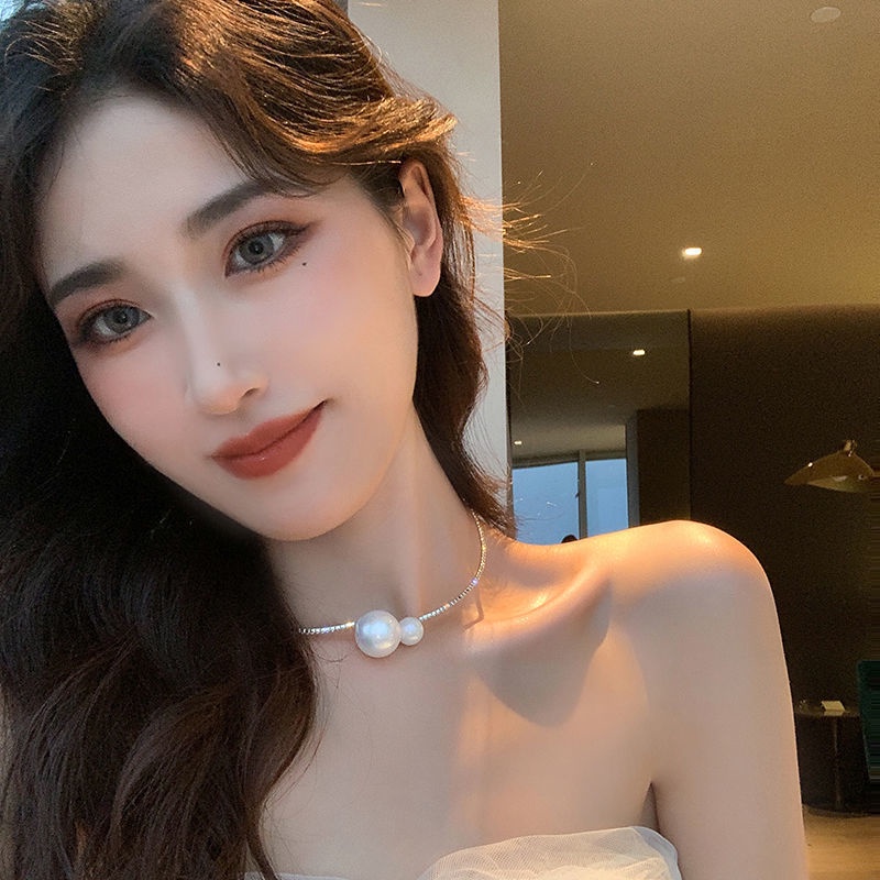 Vòng Cổ Hở Đính Ngọc Trai Lớn Thanh Lịch / Có Thể Điều Chỉnh Thời Trang Phong Cách Hàn Quốc