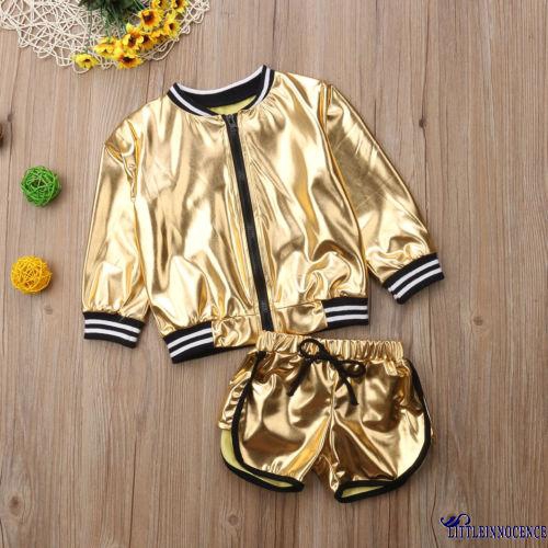 ❤XZQ-Baby Little Girls Fashion Cool Autumn Party Casual Bling Bling Cardigan Long Sleeve Coat Short Pants Outfits Set