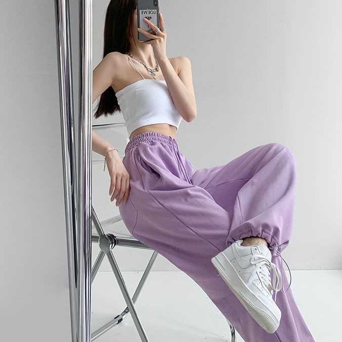 Quần dài thể thao ống rộng lưng rút dây thời trang mùa hè cho nữ