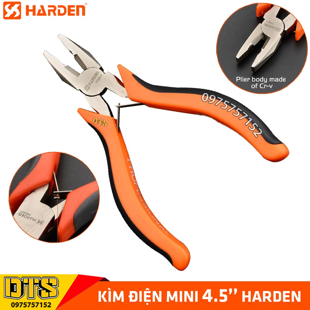 Kìm điện mini trợ lực HARDEN 4.5 inch/ 120mm, thép cao cấp CR-V, thiết kế công thái học, lò xo kép - Tiêu chuẩn châu Âu