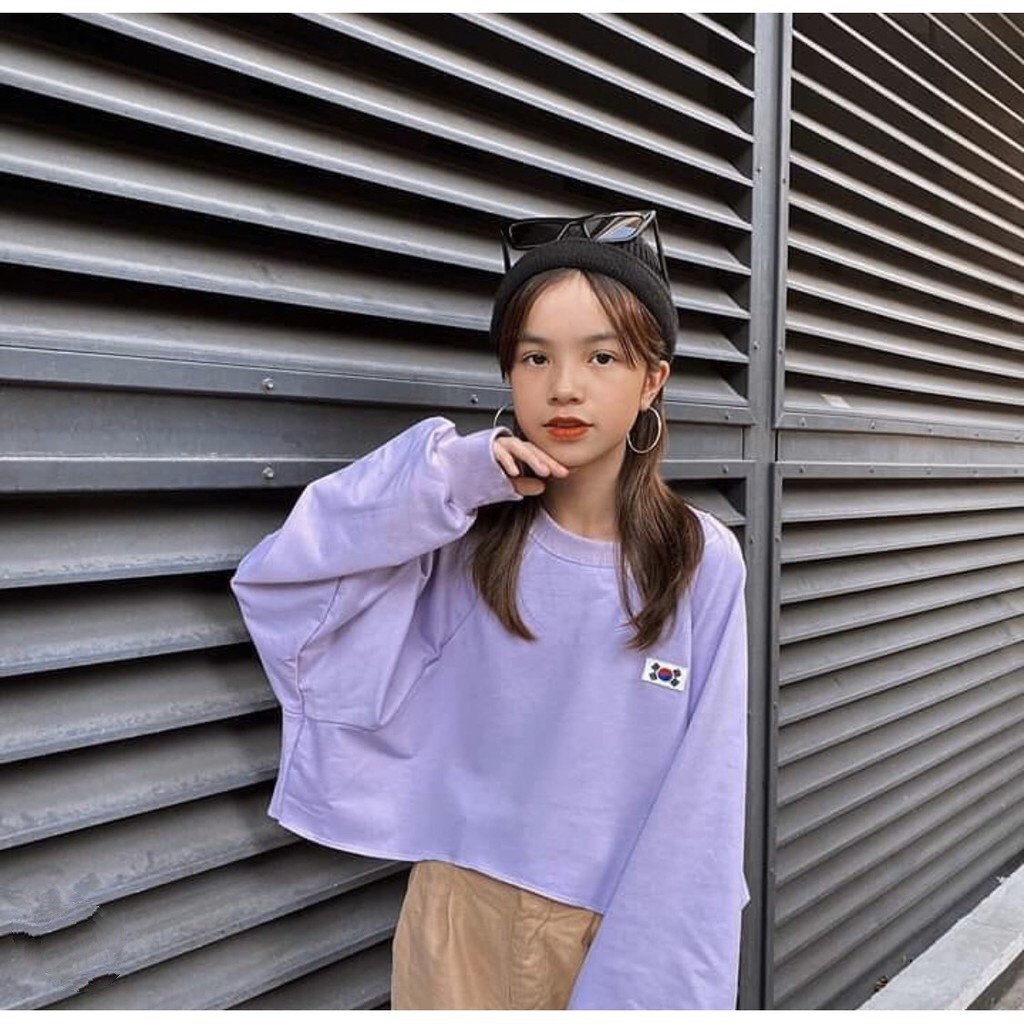 ÁO CROPTOP TAY DÀI HÌNH LÁ CỜ HÀN - ÁO THUN NỈ DÀI TAY CRT LOGO CỜ HÀN TÍM TRẮNG | BigBuy360 - bigbuy360.vn