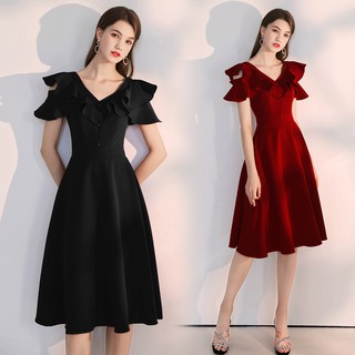 Đầm cổ V bèo tay cánh tiên - VBEO247