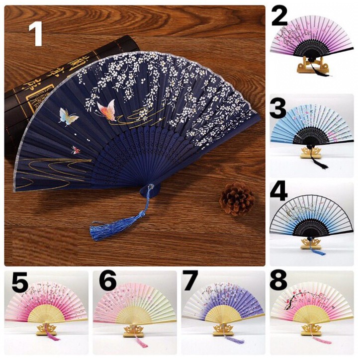 (8 mẫu phần 1) Quạt cổ trang dây tuyến bản lụa loại 2 đồ cổ trang trung quốc cổ phong cổ đại