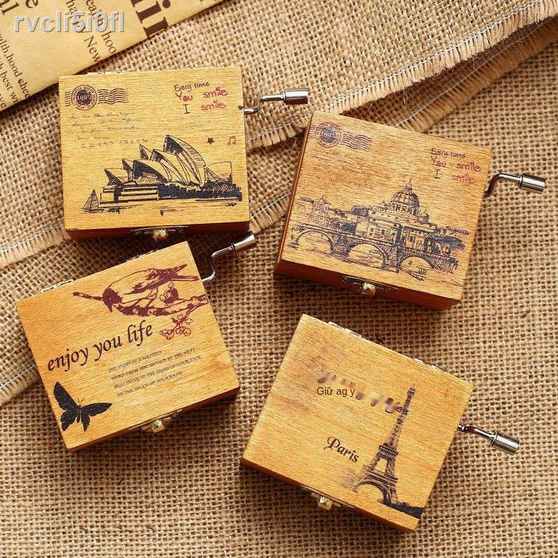 ❍ ♗ ℡◈Retro tay quay bằng gỗ hộp âm nhạc đồ chơi món quà sinh nhật cô gái cặp đôi bạn cùng lớp trẻ em mini