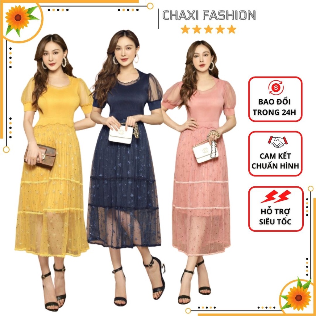 HÀNG NHẬP - ĐẦM XÒE MAXI LỤA REN DẬP LY KIM TUYẾN SANG TRỌNG - KLCT64470