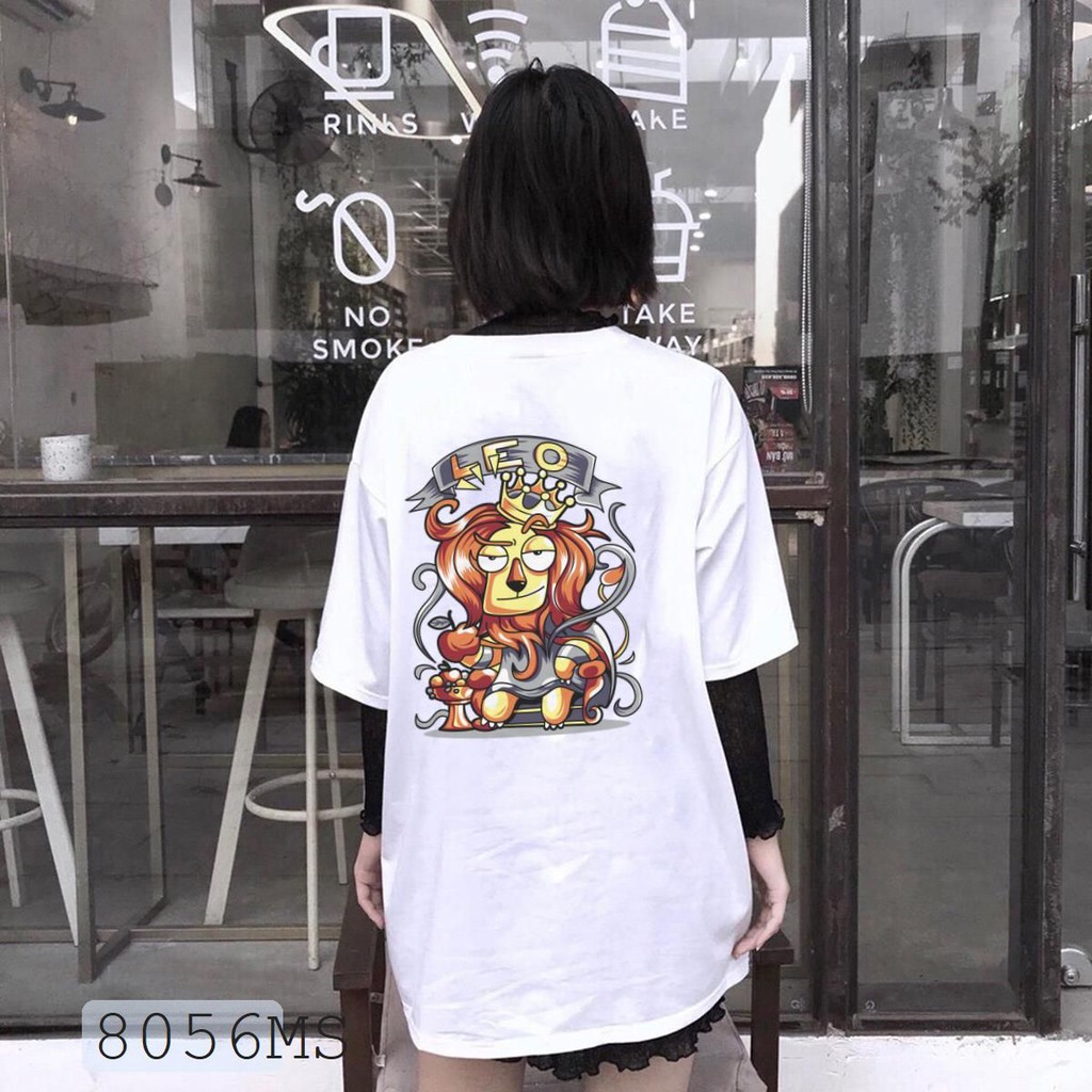 ÁO THUN UNISEX SƯ TỬ LEO 12 CUNG HOÀNG ĐẠO AOMI 8056MS TAY NGẮN TAY LỠ NAM NỮ CHẤT VẢI LOẠI MỘT