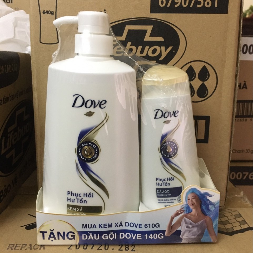 Dầu xả dove phục hồi hư tổn 620g tặng khăn hoặc chai gội dove nhỏ