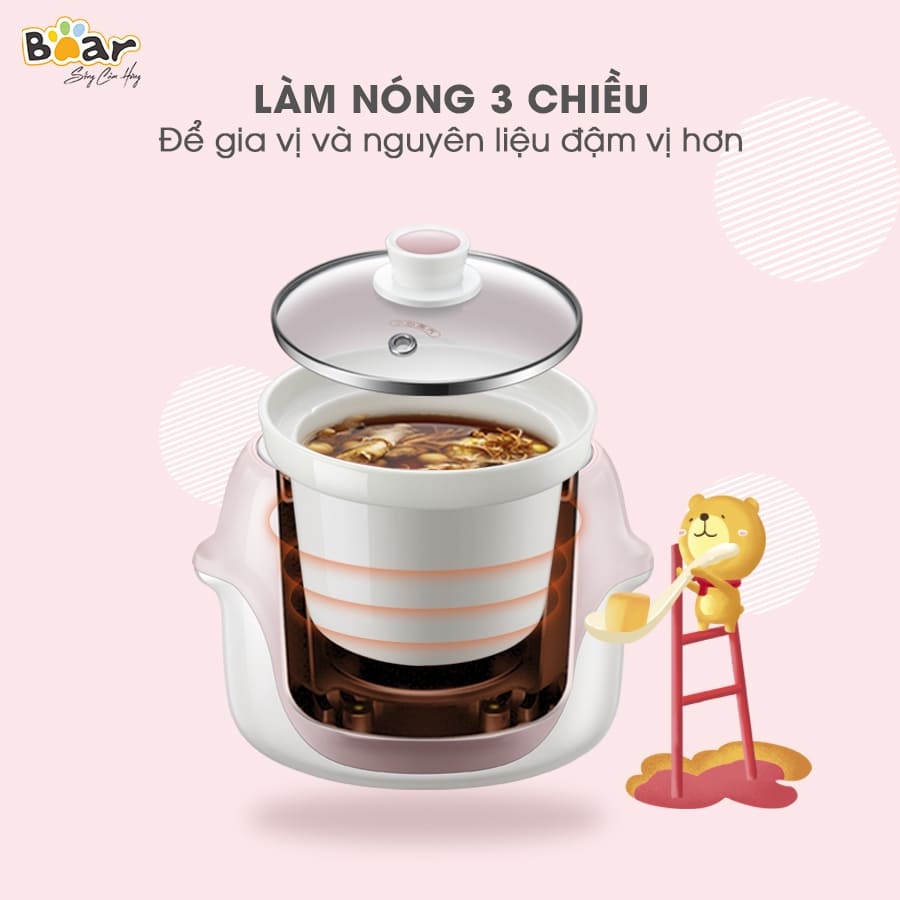 Nồi Nấu Cháo Cho Bé Hầm Chậm Đa Năng Đẹp Tiện Dụng Bear Dung tích 1 Lít DDZ-D10B1S- HiMect