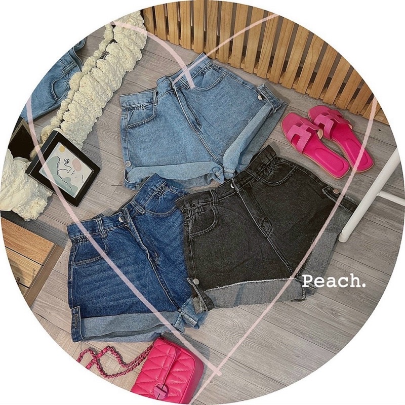 Quần short jeans lật lai gài nút