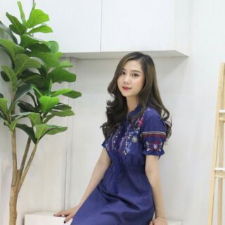 Váy xô thêu hoa bo eo- ảnh thật