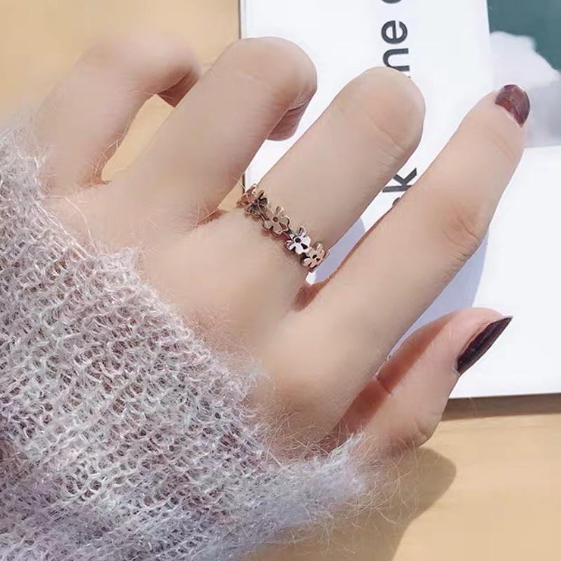 Nhẫn Hình Hoa Thời Trang | Nhẫn Thép Titan Mạ Vàng Hồng 18K Thời Trang | Trang Sức Bằng Thép Không Gỉ Chống Thấm Nước Không Gây Dị Ứng