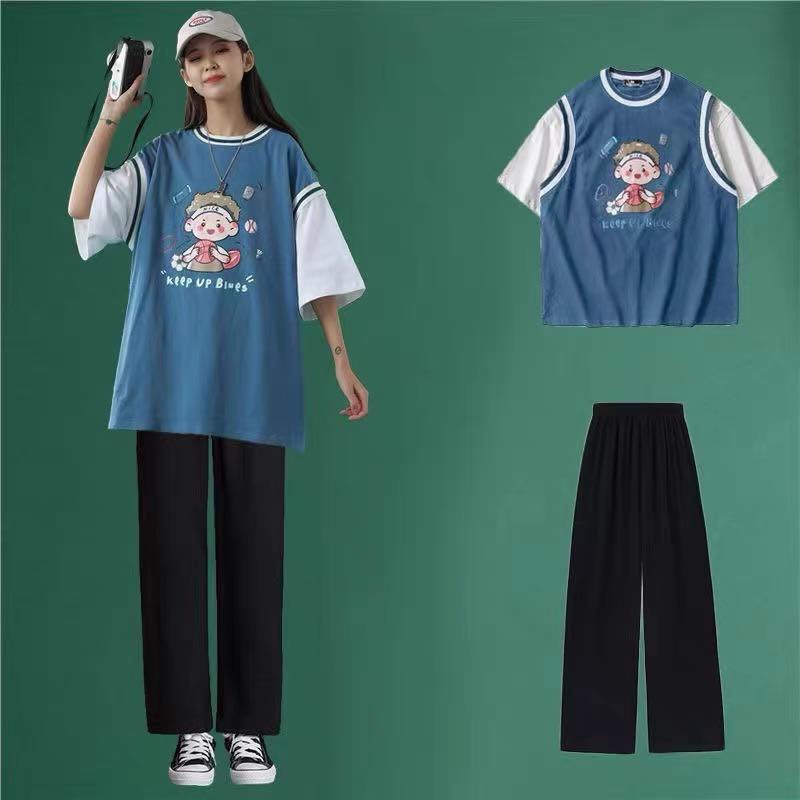 Sét áo phông bóng rổ cậu bé Keep tay raglang + quần ống rộng dáng dài HARIQUEEN