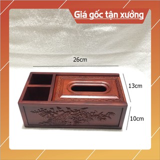 Hộp Đựng Giấy Gỗ Hương 3 Ngăn Kim Phụng, hộp giấy ăn để bàn
