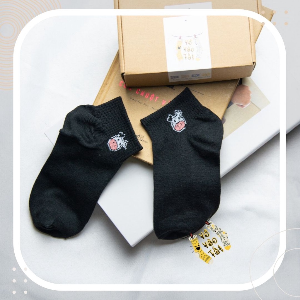 TẤT VỚ NỮ CỔ NGẮN TRẮNG ĐEN BÒ SỮA