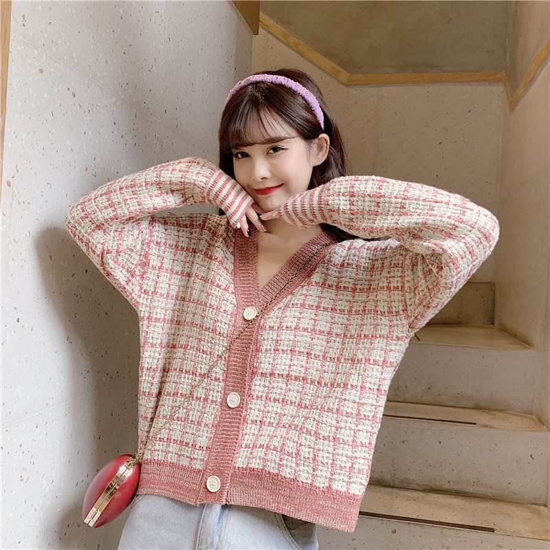 Hàng Sẵn_ Áo khoác len cardigan kẻ sọc  phong cách Hàn mẩu mới ulzzang