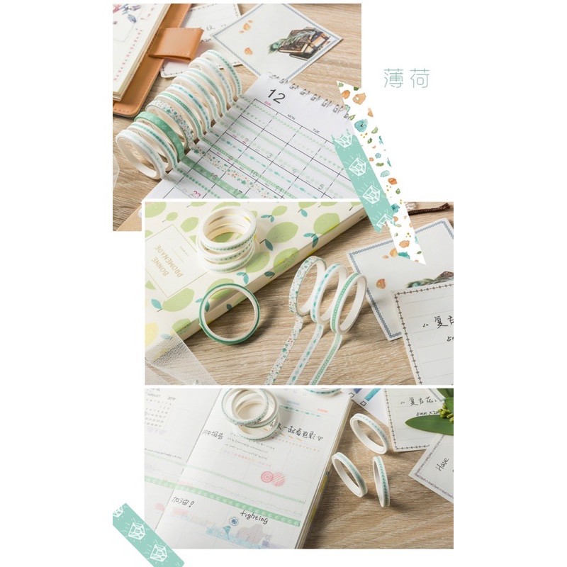 Hộp 10 cuộn washi hoạ tiết