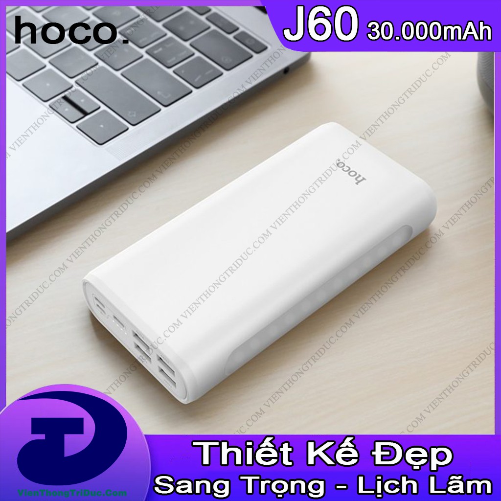 [DUNG LƯỢNG KHỦNG] Pin Sạc Dự Phòng Hoco J60 -30000mAh -4 Cổng USB Sạc 4 Thiết Bị Cùng Lúc - Tích Hợp Đèn Pin Siêu Sáng