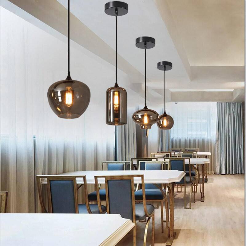 Đèn Treo Trần Nhà Bằng Kính Màu Xám Nhạt Phong Cách Bắc Âu Hiện Đại