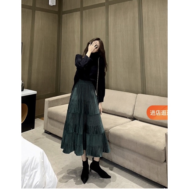 Chân váy nhung tuyết 3 tầng midi QC siêu xinh