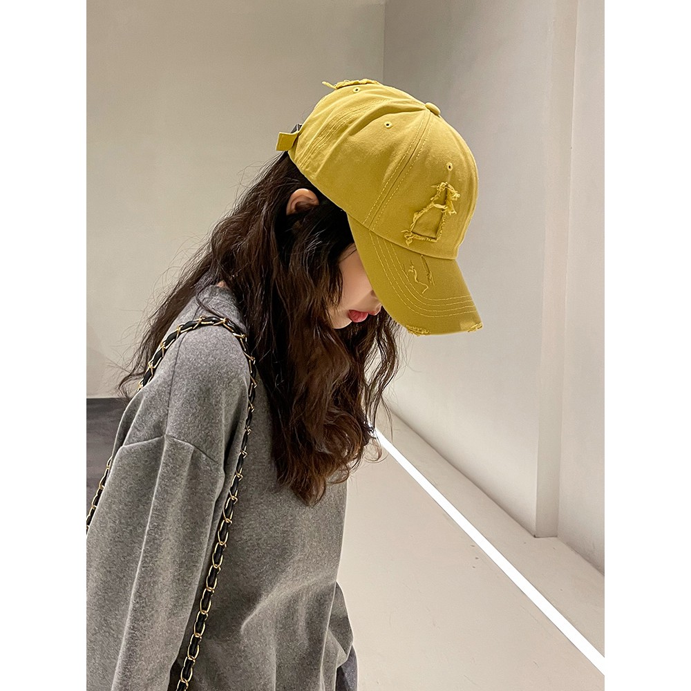 Mũ lưỡi trai bóng chày chống nắng màu trơn phối lỗ rách kín phong cách hip hop Hàn Quốc thời trang mùa hè cho nam nữ