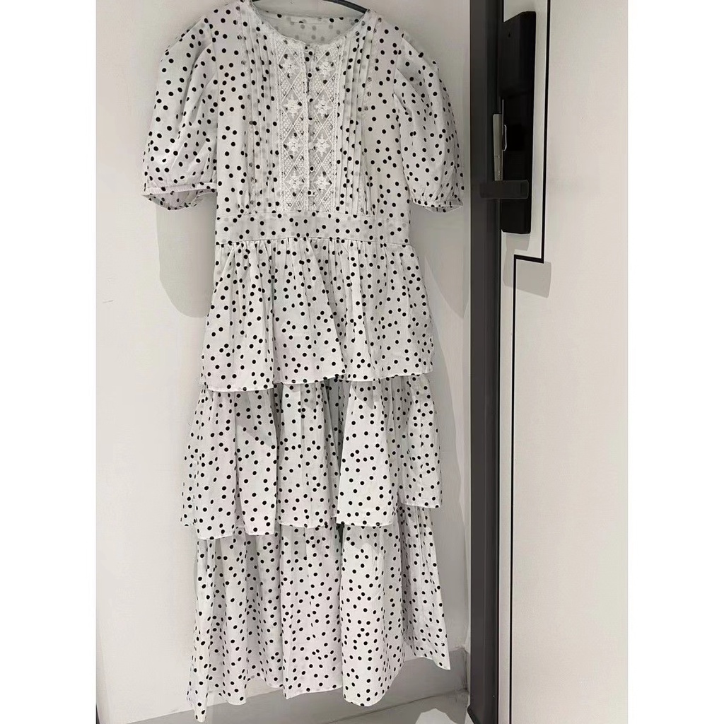 Đầm Tay Ngắn 2022 Họa Tiết Chấm Bi Đen Trắng Thời Trang Xuân Hè Cho Nữ