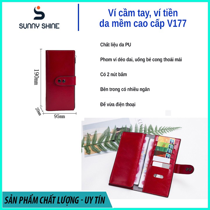 Ví cầm tay nữ da cao cấp, uốn dẻo thoải mái không mất phom, nhiều ngăn để tiền và thẻ, vừa điện thoại V177