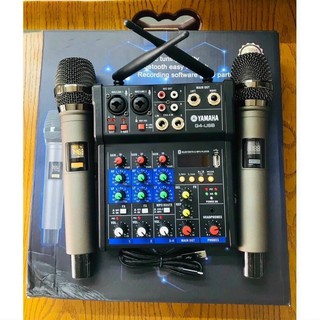 Bàn Mixer G4 live stream được hỗ trợ màn hình LED có bluetooth kiêm 2 mic không dây tiện cho oto loa kéo và các loa khác