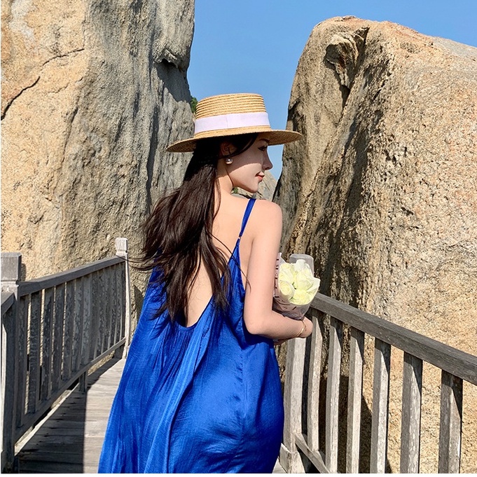 VÁY ĐẦM MAXI 2 DÂY SEXY XANH COBAN