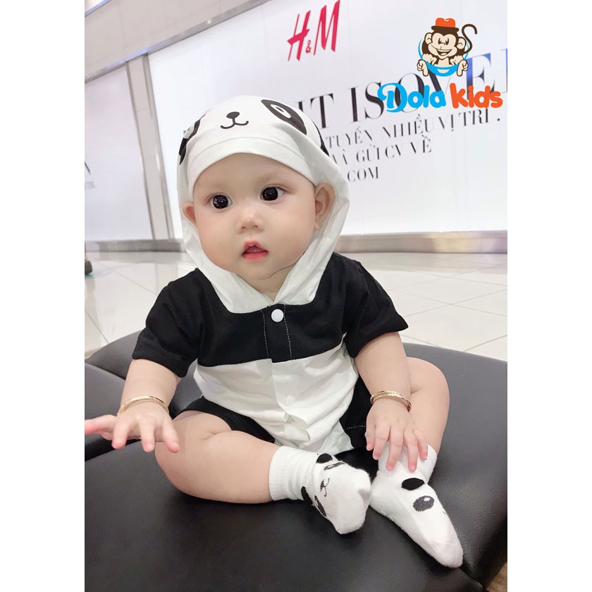 Body hình thú cho Bé hình Gấu Panda cotton ngắn tay có mũ bé từ 4-15kg