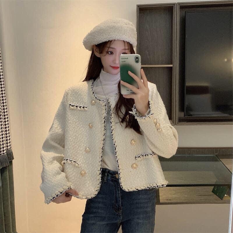 Áo dạ Tweed phối khuy ngọc