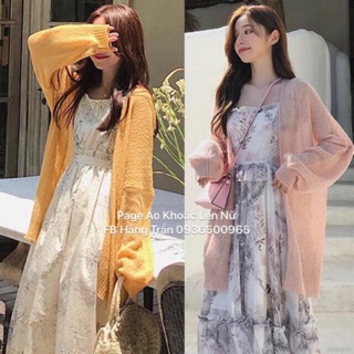 Áo khoác len dáng dài chất mỏng tay rộng .