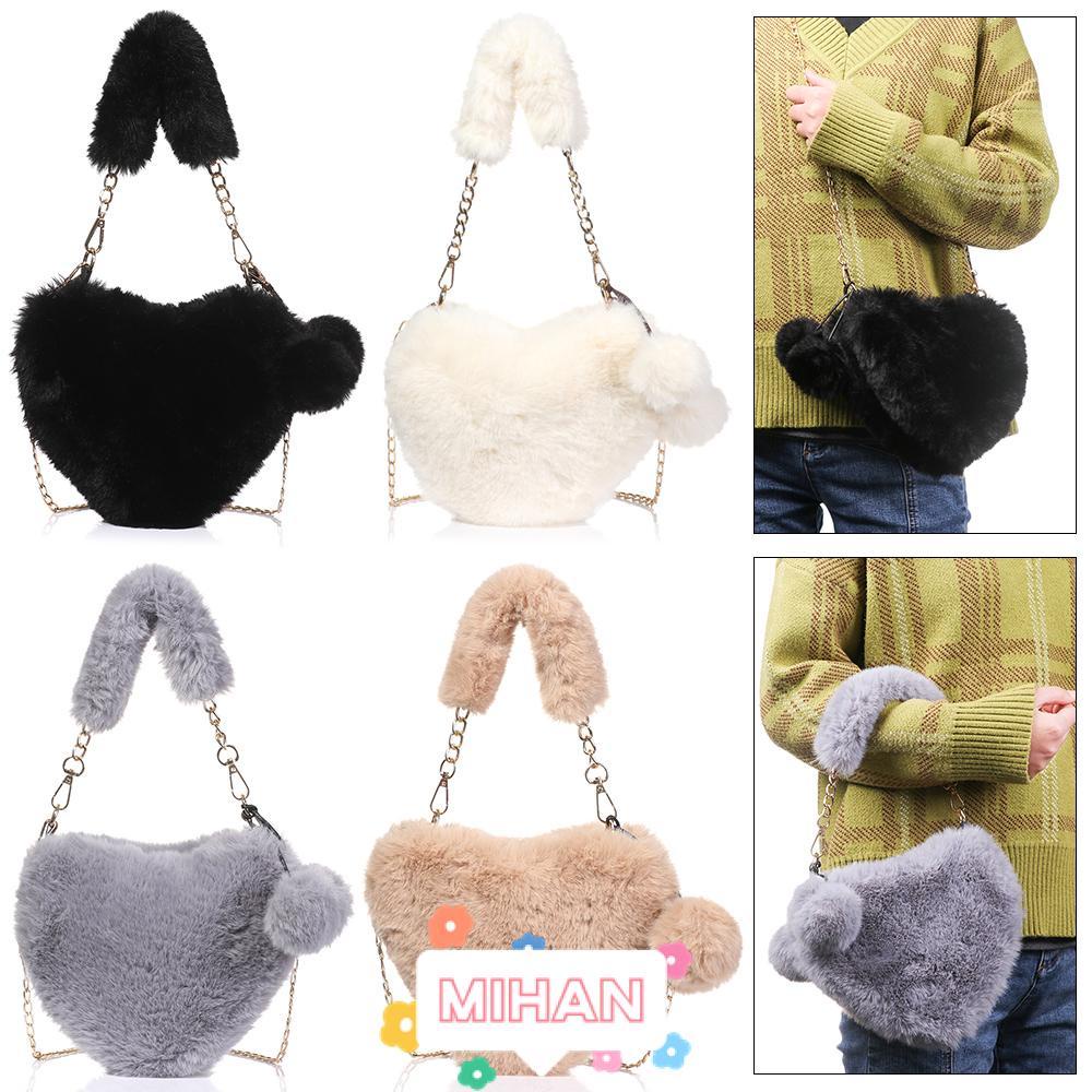 Túi đeo vai bằng lông giả hình trái tim cỡ lớn thời trang