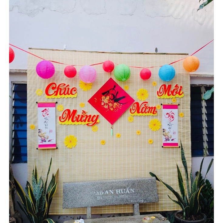 Mành tre trang trí tết làm phông nền chụp ảnh