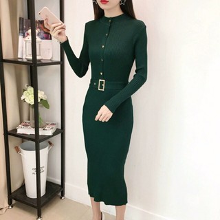 Váy len body khuy kèm đai